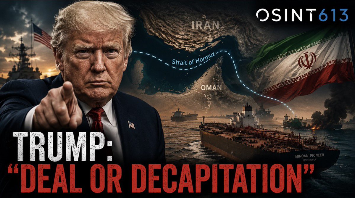 Osint613's tweet photo. Qatar Says a Deal Is Close. Iran Says It Will Control Hormuz. Trump Says “Deal or Decapitation”

Breaking down the last 24 hours in an easy to understand way.

Article below 👇🏻 https://t.co/SsyZYzeCtF