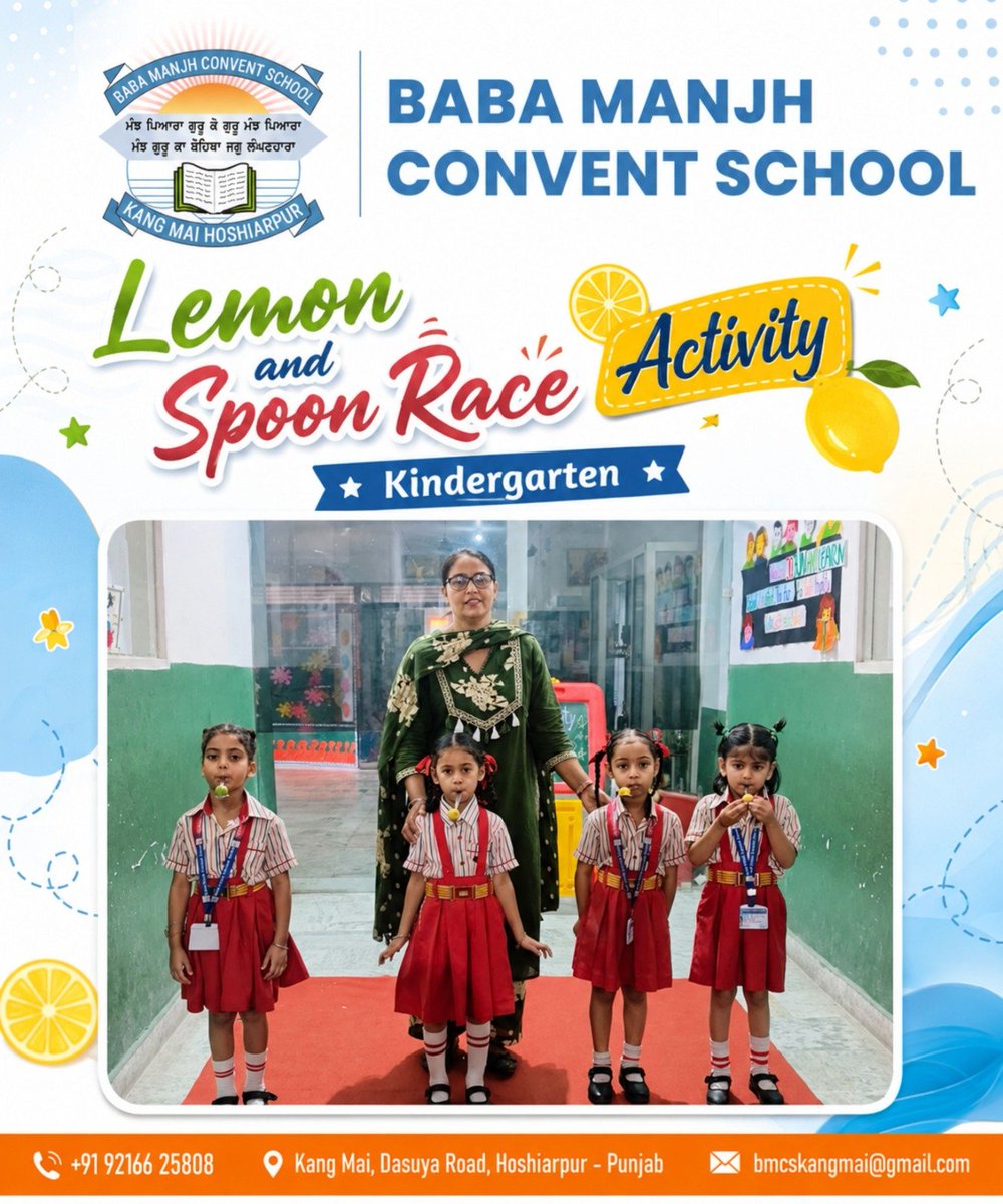 BabaManjhSchool's tweet photo. 🍋🥄 Little steps, big excitement!
Our kindergarten stars enjoyed a fun-filled Lemon and Spoon Race Activity, building balance, concentration, coordination and confidence while cheering one another on. Every careful step brought smiles, laughter and joyful learning! 🌟🏅 https://t.co/Jo12jJ31EE