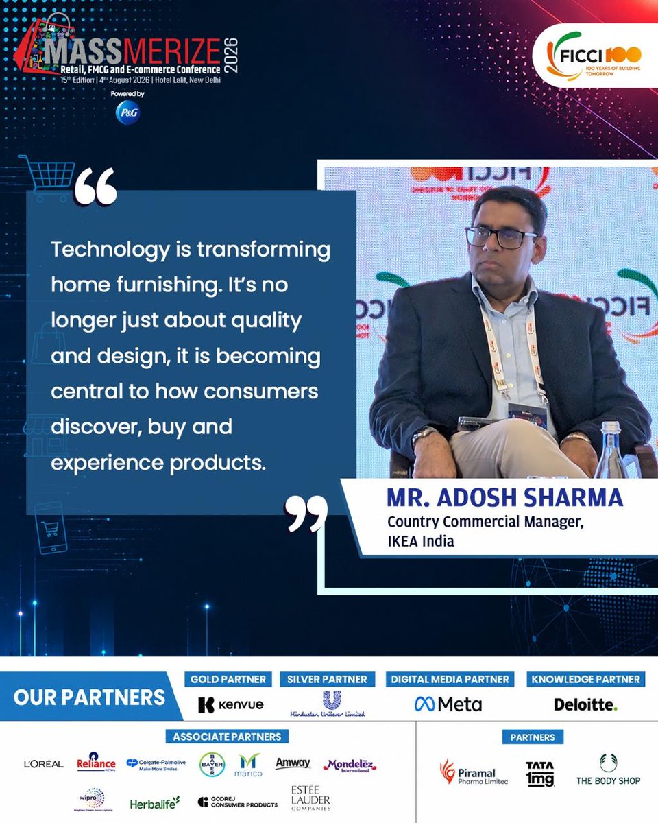 massmerize26's tweet photo. “Technology is transforming home furnishing. It’s no longer just about quality and design, it is becoming central to how consumers discover, buy and experience products.”

Mr. Adosh Sharma, Country Commercial Manager,  IKEA India

#Massmerize2026 #Retail #FMCG #ECommerce https://t.co/4welr1GFzY