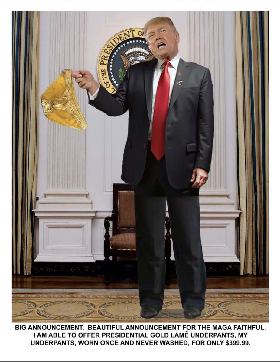 PeschonDavid's tweet photo. I guarantee if this wasn’t a satire, MAGA would be lining up to buy it.. They are so deep into the MAGA cult they’d do anything to make the dear leader happy.. Watches, tennis shoes, anything he throws at them, they’ll buy it. A lost generation. https://t.co/w21mnflmTU