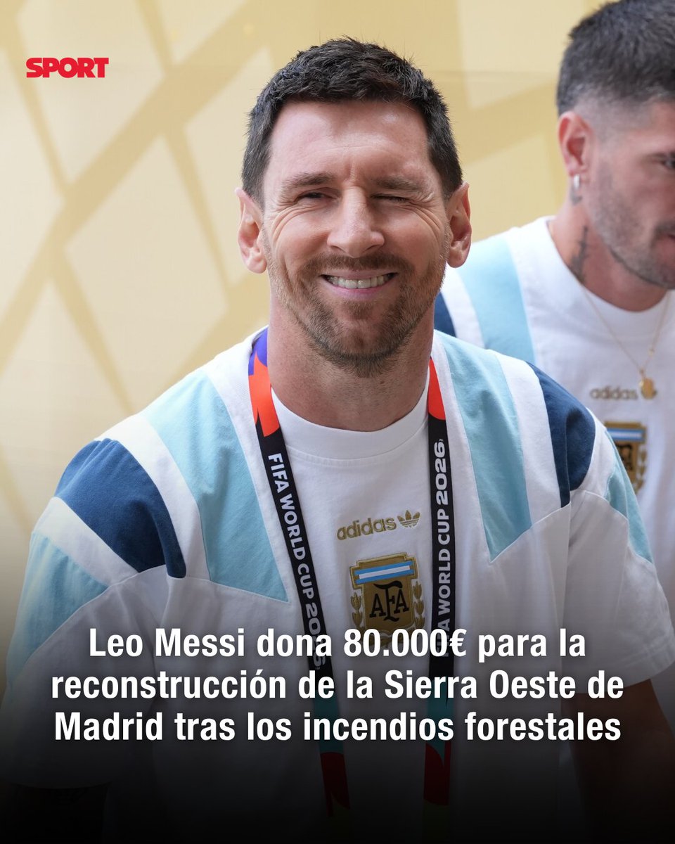 sport's tweet photo. 👏 Leo Messi ha donado 80.000 euros para apoyar la reconstrucción de la Sierra Oeste de Madrid, una de las áreas más castigadas por los incendios forestales registrados a lo largo del mes de julio.

📌 Léelo aquí https://t.co/Ul0IULKTow https://t.co/qYfi8Wytjw