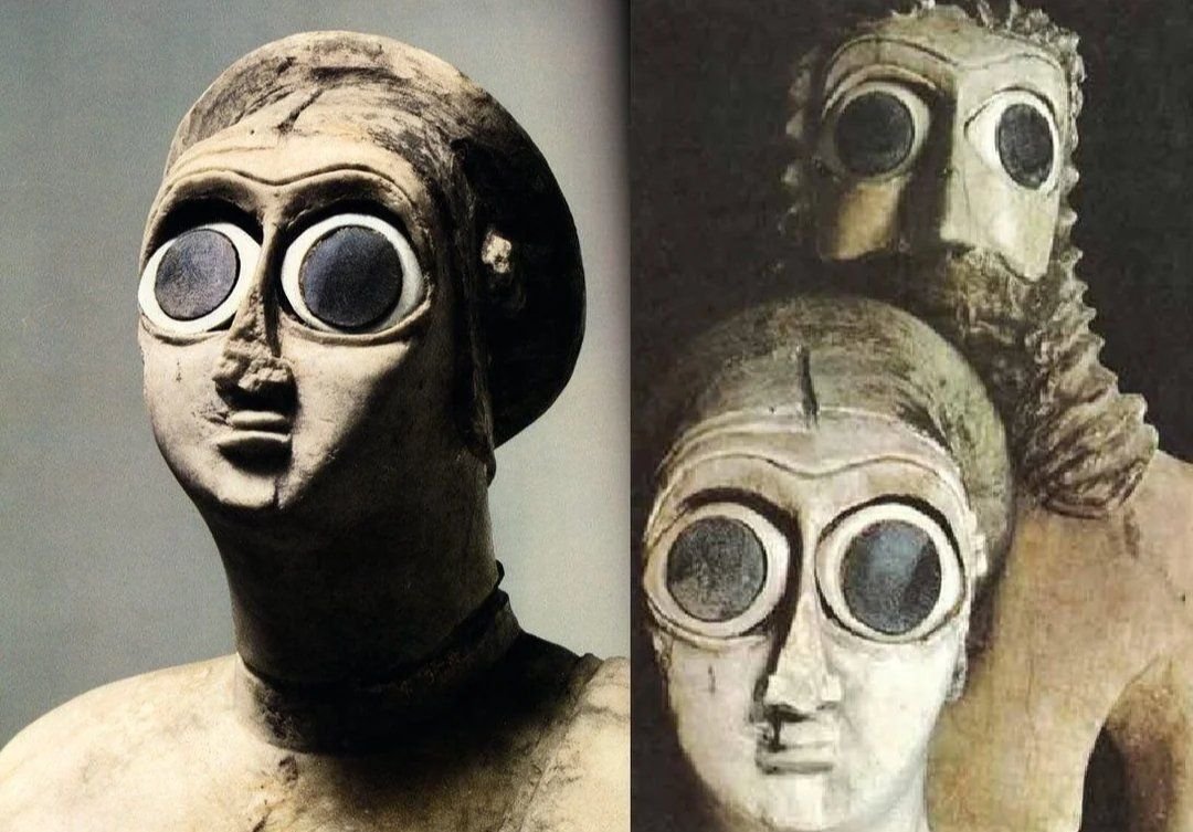 HerodotusWave's tweet photo. Proof that anime character design has roots in 2900 BCE. These Sumerian votive figures had oversized, unblinking eyes inlaid with shell and black limestone to show perpetual prayer. Illumi Zoldyck would fit right in. https://t.co/V57K0Kmybp