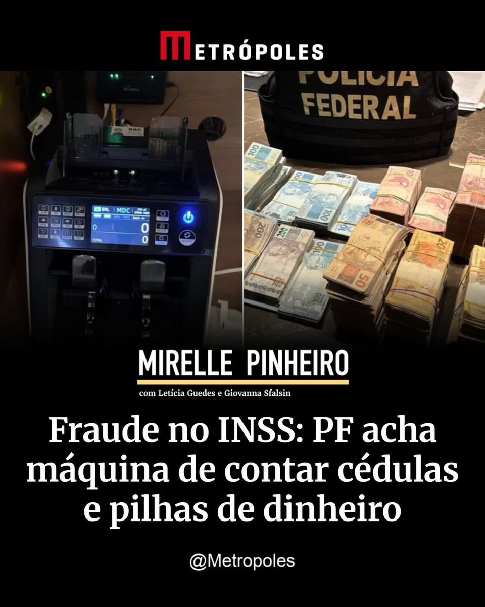 RosaneBonoro's tweet photo. metropoles — A Polícia Federal (PF)
apreendeu pilhas de dinheiro em espécie e uma máquina de contar cédulas durante o cumprimento de mandados da nova fase da Operação Sem Desconto, deflagrada nesta terça-feira (4/8). A máquina foi encontrada na residência de um dos alvos da investigação, que apura um suposto esquema de lavagem de dinheiro relacionado às fraudes em descontos de benefícios do INSS. O caso foi revelado pelo Metrópoles.