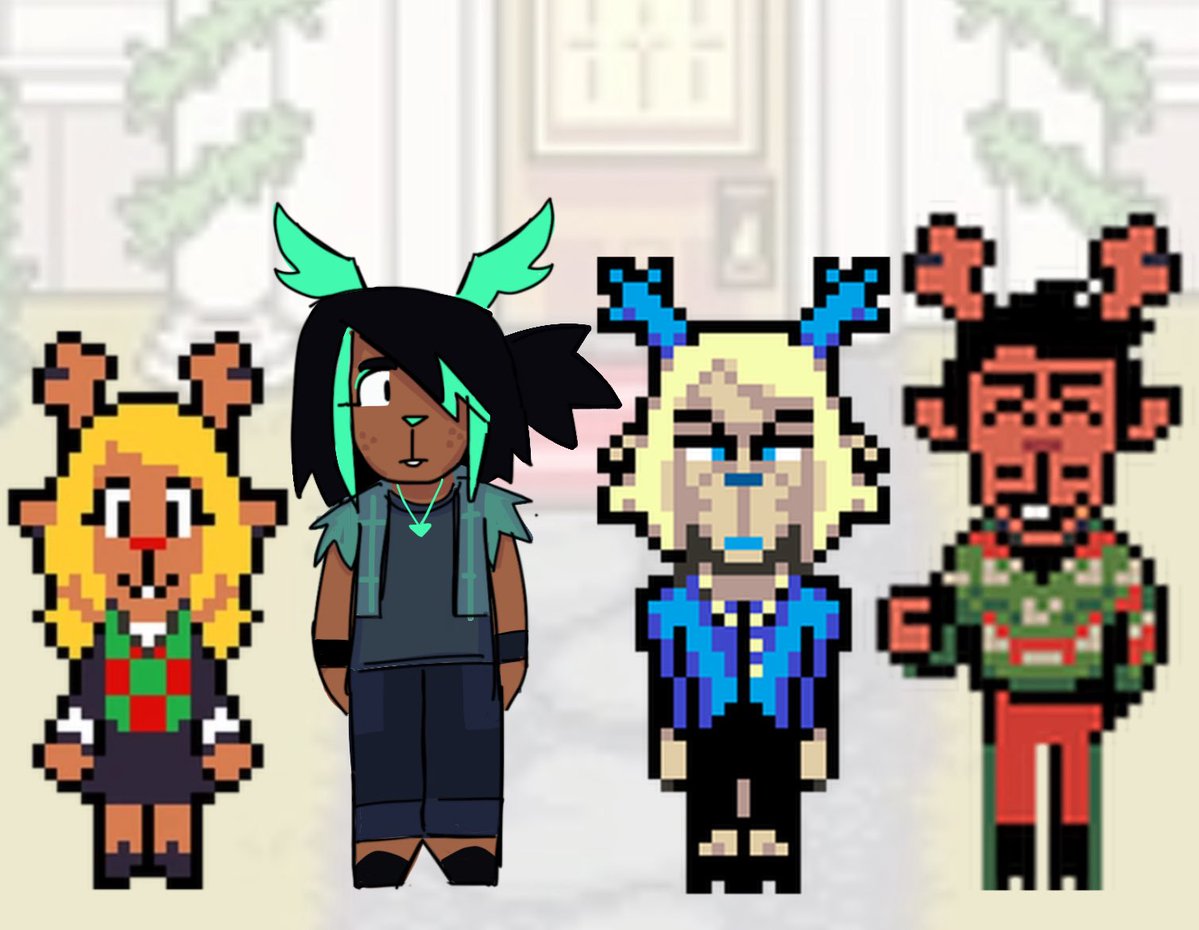 matruenthusiast's tweet photo. i had a dream last night i was playing deltarune and my game glitched so i could see all the different rooms of hometown at once and at the top left corner where the holiday house is i saw the ACTUAL dess design standing next to her family and i had to draw it before i forgot https://t.co/jaFgoyHQtm