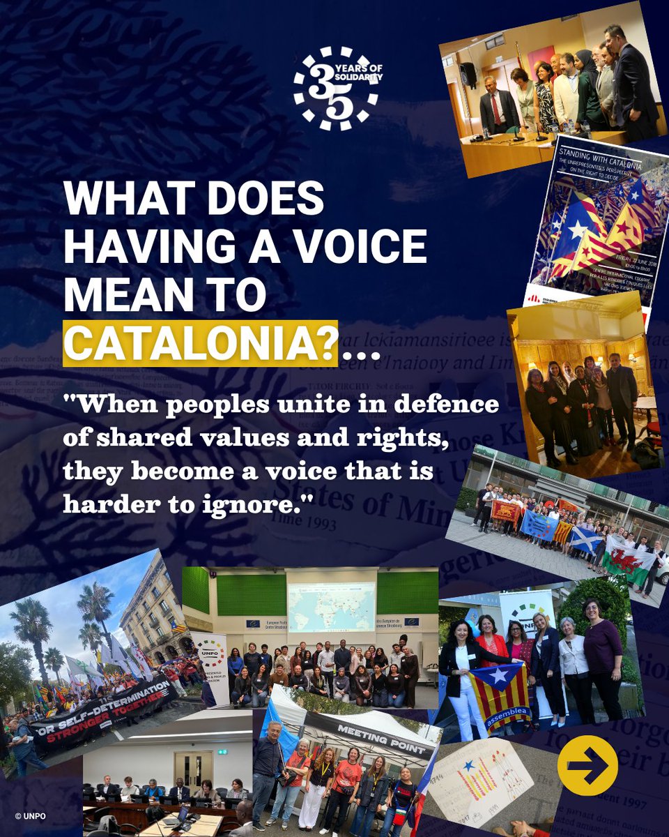 UNPOintl's tweet photo. "When peoples unite in defence of shared values and rights, they become a voice that is harder to ignore."

In this edition, #Catalonia reflects on the importance of solidarity, international advocacy, and defending the fundamental right to self-determination.

#UNPO35 #35Voices https://t.co/xlKro9H3Hb