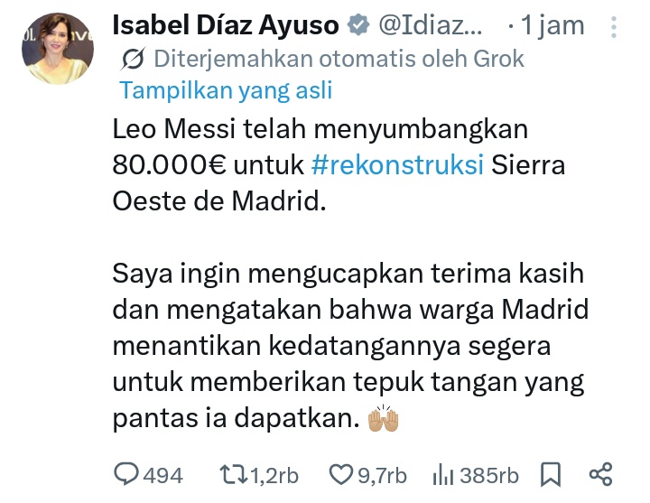 barcastuff_idn's tweet photo. Negaranya dikalahkan oleh Spanyol di Piala Dunia tapi dia menyumbangkan 1.6 milyar untuk rekonstruksi di Madrid. Betapa baiknya hati G.O.A.T. https://t.co/u7xAQIQFAT