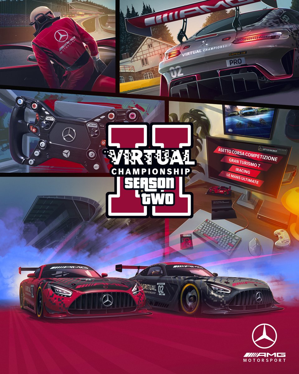 amgmotorsport's tweet photo. #AMGVC - Press ▶️ to start Season 02! 🎮

The Mercedes-AMG Motorsport Virtual Championship is ready. 540 Drivers will compete across five Titles to crown one Champion. Let’s GO! 🙌

🎨 @AndrewMytro

#AMG https://t.co/ihygPmZBqJ