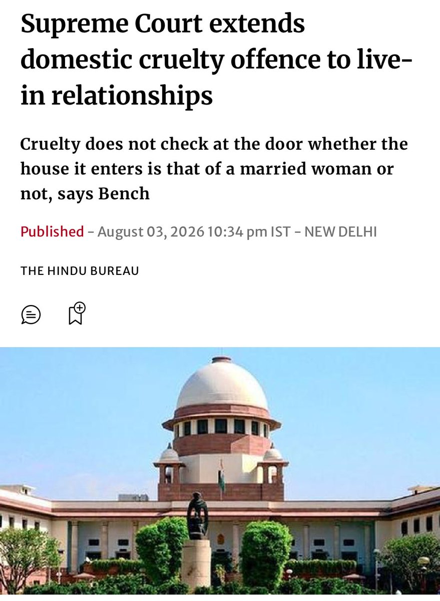 _unfilteredraj's tweet photo. भारतीय कानून के अनुसार, लिव-इन पार्टनर या मंगेतर (महिला) के शादी के वादे से मुकर जाने पर पुरुष के पास धारा 498A जैसी कोई gender-specific सुरक्षा नहीं है।
भारत में घरेलू हिंसा और दहेज से जुड़े अधिकांश कानून केवल महिलाओं की सुरक्षा के लिए बनाए गए हैं। 
#SupremeCourt #Relationship https://t.co/1cNhMmrHOl