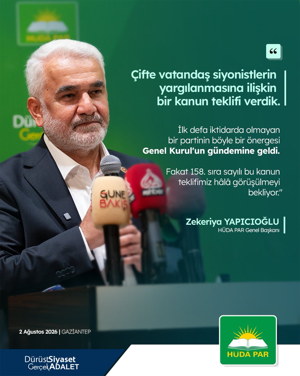 HudaPariletisim's tweet photo. "Çifte vatandaş siyonistlerin yargılanmasına ilişkin bir kanun teklifi verdik.

İlk defa iktidarda olmayan bir partinin böyle bir önergesi Genel Kurul'un gündemine geldi. Fakat 158. sıra sayılı bu kanun teklifimiz hâlâ görüşülmeyi bekliyor."

Zekeriya Yapıcıoğlu | Genel Başkanımız