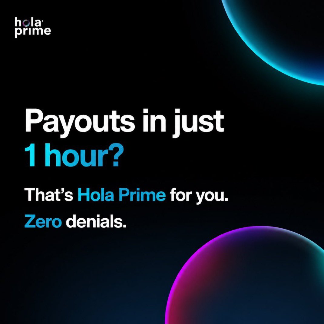 ICT_WISDOMFX's tweet photo. Payouts in just 1 hour?
That’s Hola Prime for you.
Zero denials. Zero wait.
Fast. Reliable. Done. ⚡

#HolaPrime #FastPayouts #ZeroDenials https://t.co/kBflvrJsZa