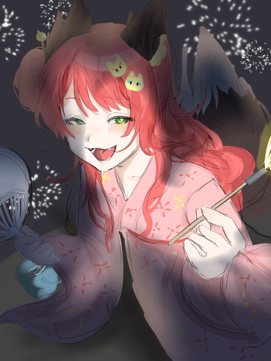 kyou_ryuu213's tweet photo. お題 「花火」「うちわ」
時間   1時間(と32秒)

途中焦りすぎて荒らさがでてしまいましたが……💦
でもめっっっちゃ楽しかったです！ https://t.co/1nkKu3hIqm