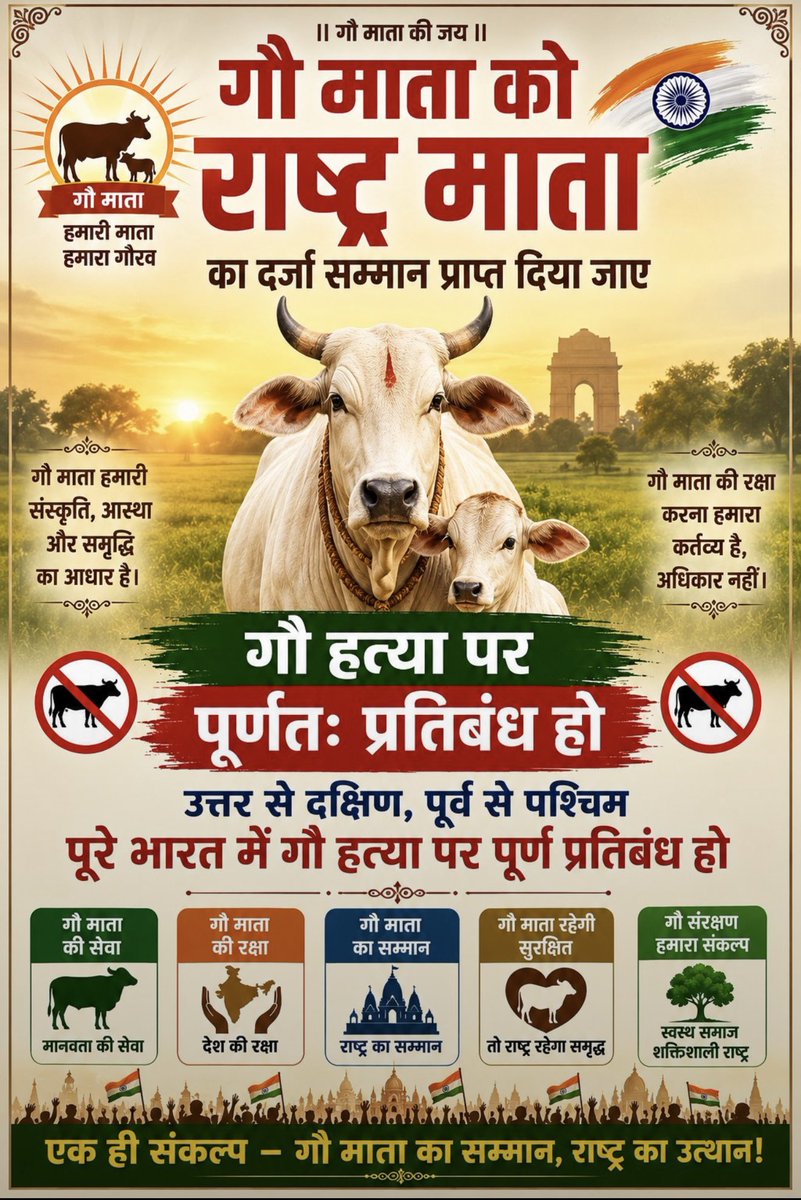 mukeshnahatacor's tweet photo. #गौमाता_राष्ट्रमाता @narendramodi  ji
गौ माता का सम्मान, हमारी संस्कृति की पहचान।
गौ माता को राष्ट्र माता का सम्मान मिले।
गौ सेवा ही सच्ची मानव सेवा है।
Gau Mata 
Protect Cows
#गौमाता_राष्ट्रमाता https://t.co/W006Zl5SYf