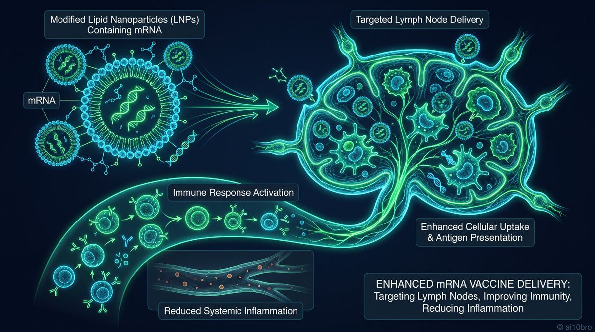 ai10bro's tweet photo. Engineered aromatic, bioreducible lipid nanoparticles enhance mRNA vaccine delivery by bypassing the liver and targeting lymph nodes directly in mice trials. https://t.co/rJPgONoBdD