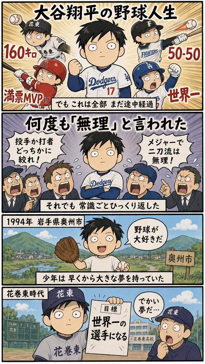 ohtanicomics's tweet photo. 60秒で読める大谷の野球人生
（36コマ・大長編） https://t.co/1jRkykIZcW