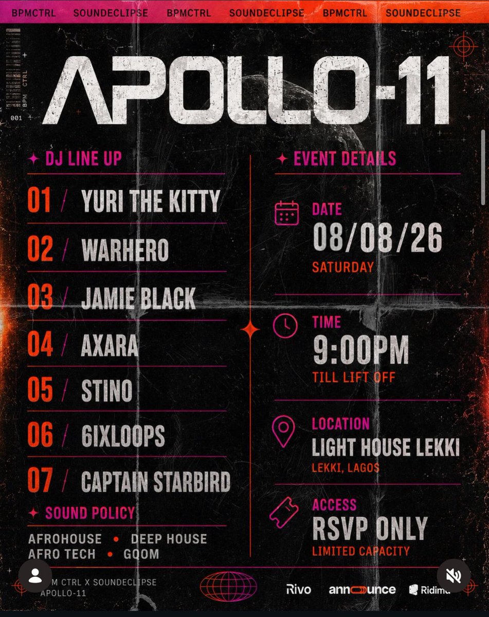 Dusk2dawnafrica's tweet photo. This tweet is for the people who already know they’re coming to Apollo-11 but haven’t secured their boarding pass yet.

Now is a good time, don’t wait until last minute.

Secure your boarding pass and we’ll see you on the dancefloor.

Boarding Pass: https://t.co/mh0OBqc3Hv https://t.co/C7hBS0cNoY