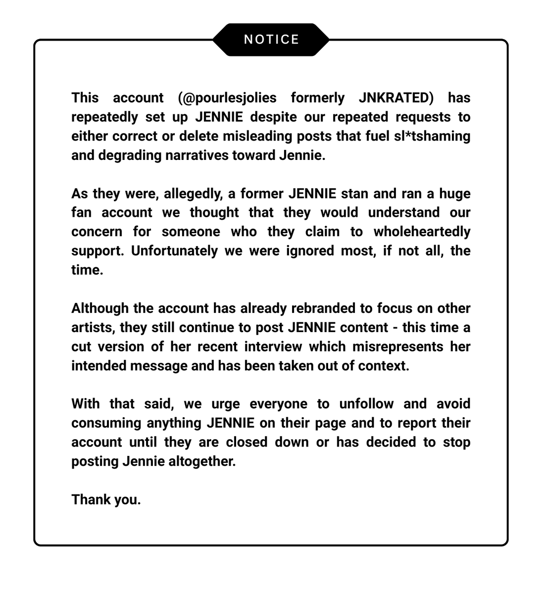 NEWSJENNlE's tweet photo. Notice. Please read. https://t.co/1EDXcqfSQX