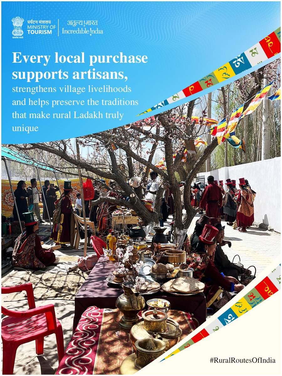 incredibleindia's tweet photo. Some journeys are measured not in miles, but in the stories, traditions and people they bring you closer to.

Nestled in Ladakh's Nubra Valley, Sumoor village welcomes you with warm hospitality, living traditions and local craftsmanship that capture the enduring spirit of rural India.

Discover nearby treasures including Diskit Monastery, the Hunder Sand Dunes, the Panamik Hot Springs and the serene Ensa Monastery, each revealing a different facet of Nubra Valley's timeless beauty.

#RuralRoutesOfIndia #TravelBeyondTheFamiliar #HiddenGemsOfIndia #LocalExperiences 
(1/2)