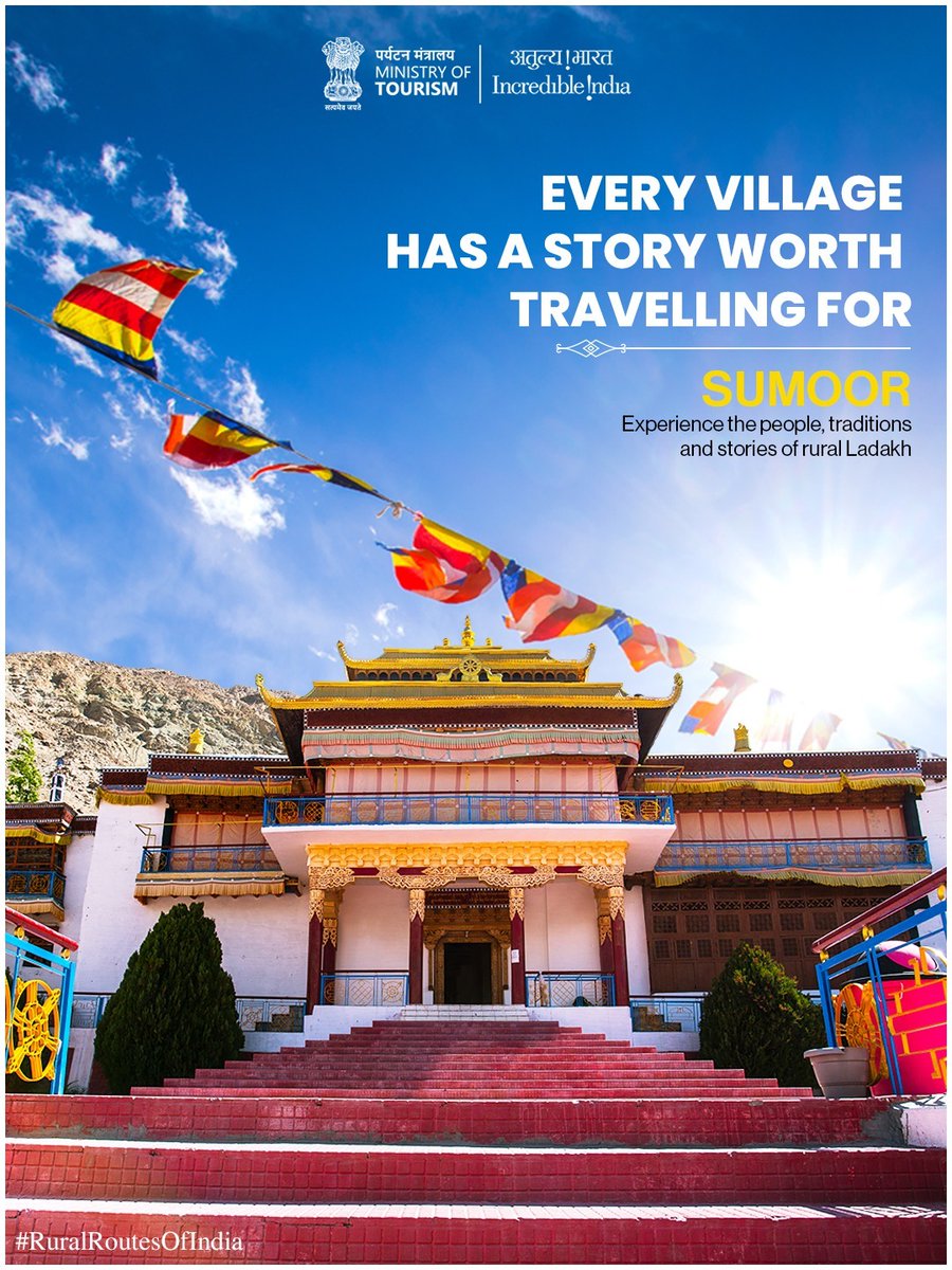incredibleindia's tweet photo. Some journeys are measured not in miles, but in the stories, traditions and people they bring you closer to.

Nestled in Ladakh's Nubra Valley, Sumoor village welcomes you with warm hospitality, living traditions and local craftsmanship that capture the enduring spirit of rural India.

Discover nearby treasures including Diskit Monastery, the Hunder Sand Dunes, the Panamik Hot Springs and the serene Ensa Monastery, each revealing a different facet of Nubra Valley's timeless beauty.

#RuralRoutesOfIndia #TravelBeyondTheFamiliar #HiddenGemsOfIndia #LocalExperiences 
(1/2)