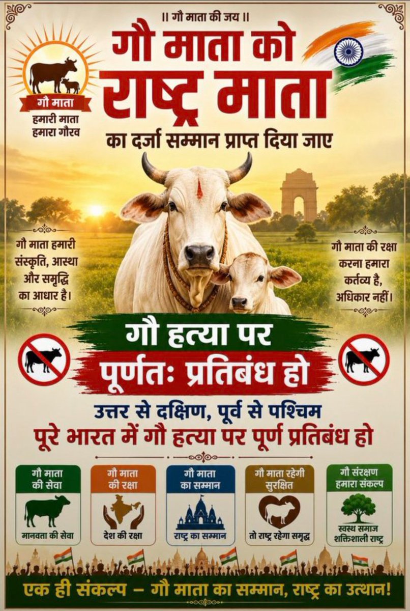 KSHITIJ2212's tweet photo. परम् पूज्य मलूकपीठाधीश्वर महाराज श्री के आह्वान पर हम प्रत्येक सनातनी

@narendramodi @PMOIndia से 2 मांग करते है।

1:- गौ माता को राष्ट्र माता का सम्मान दिया जाए। और

2:-संपूर्ण भारतवर्ष को गौ वध के कलंक से मुक्त किया जाए।
#गौमाता_राष्ट्रमाता https://t.co/TqVnsTwDVJ