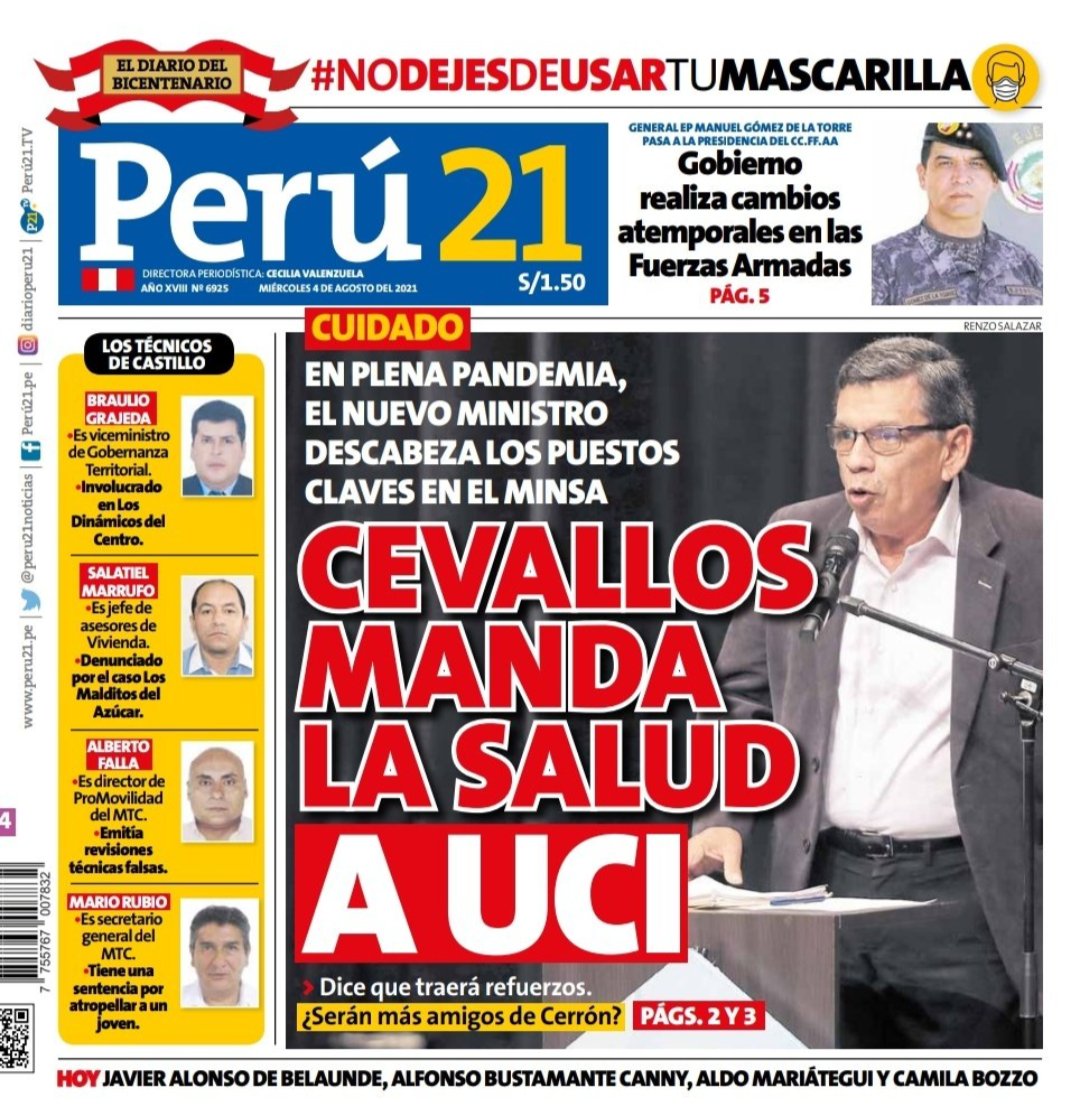 malperiodismo_'s tweet photo. Ustedes tal vez son muy chicos pero estas eran las portadas de Perú21 criticando los nombramientos de los ministros de Salud de Pedro Castillo.

¿Han visto alguna portada dedicada a Luis Dyer? ¿Algo sobre el sobrino de Acuña en el MINSA? Nos las pasan, por favor. https://t.co/5nxSuSGUmL