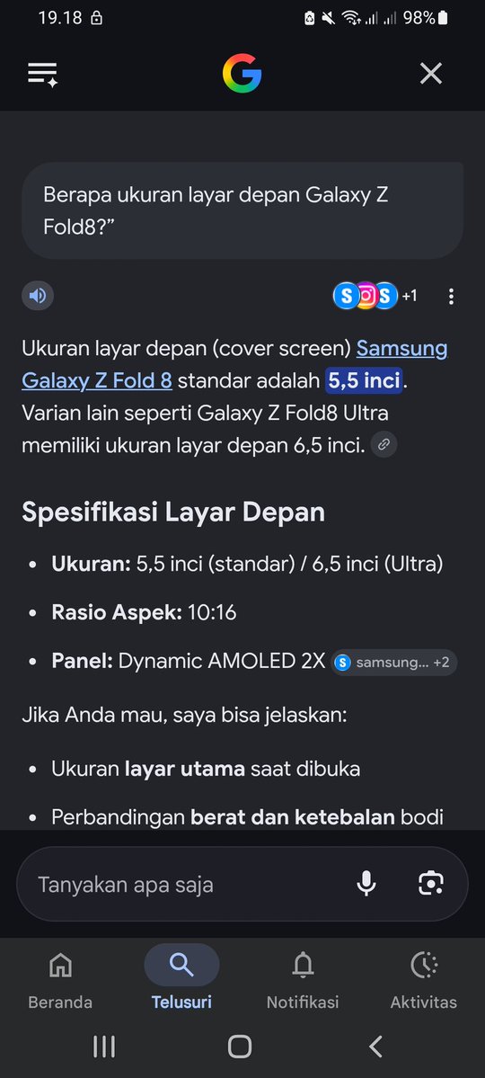 iam_ninish's tweet photo. @Metro_TV Ukuran layar depan #GalaxyZFold8 adalah 𝟱,𝟱 𝗶𝗻𝗰𝗶. Layar depannya nyaman banget buat scrolling! ❤️  #GalaxyZFold8 #FoldTheDoubt  #GalaxyZFold8diMetrotv 😚

 ♥ ♥ ♥ https://t.co/bz7EVjz6sJ