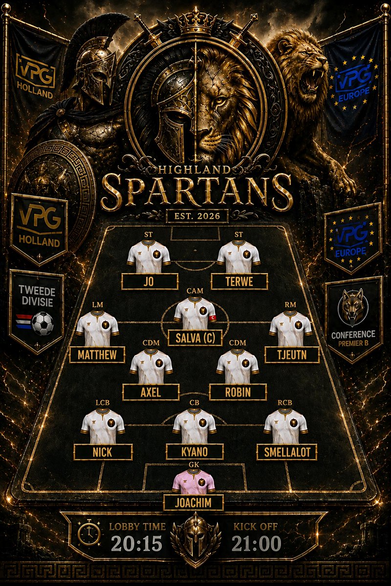 HighlandSparta's tweet photo. 🏆 LINE-UP VPG MATCHDAY #2 🏆

🔥 Fixtures &amp; Line-up for the second matchday of vpg summer season 🔥

Let's go Spartans 🦁 ⚔️

🎥 Watch Live; https://t.co/Urp1rdRSPG https://t.co/j1DbYHEUF3