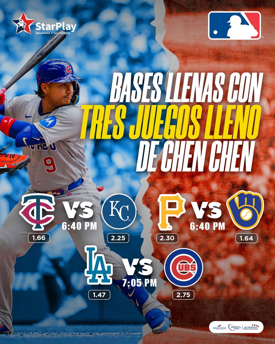 starplaypa's tweet photo. ⚾🔥 ¡CHAAA! Hoy la cartelera de la MLB viene cargada de batazos. Tres partidazos, pura emoción y muchas oportunidades para buscar ese chen chen. 💸🦁​
Tira tu chance en https://t.co/QkKbqC4DLc.​

#Starplay #ApuestaleATusEstrellas #ApuestasDeportivas #MLB #Panamá https://t.co/u4B0AtP5zp