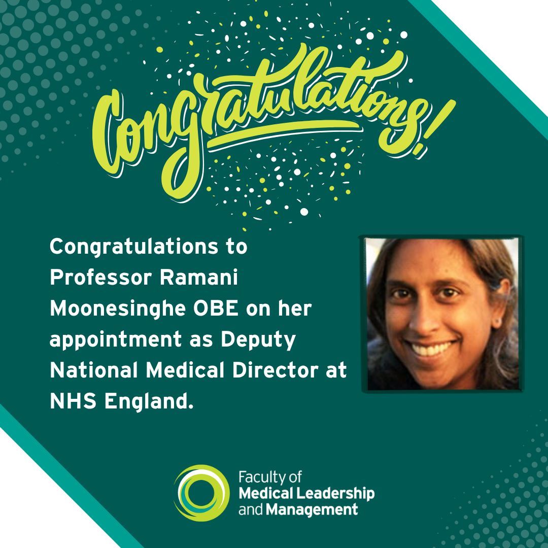 FMLM_UK's tweet photo. 🎉 Congratulations to FMLM Senior Fellow Professor Ramani Moonesinghe OBE on her appointment as Deputy National Medical Director at NHS England.

A respected clinical leader and advocate for improving patient outcomes, we wish her every success in this important role. 👏 https://t.co/R6uZJoFa8N