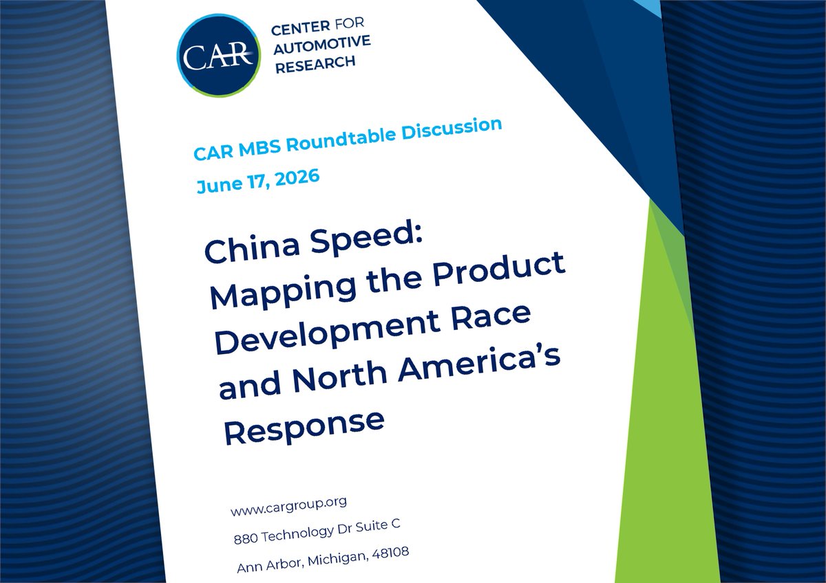 cargroup's tweet photo. At CAR MBS 2026, automotive leaders from the U.S. and Canada examined what “China Speed” means for North American competitiveness.

Read CAR’s new executive summary, China Speed: Mapping the Product Development Race and North America’s Response: https://t.co/h624J6u3f1 https://t.co/cIQWlvJwIR