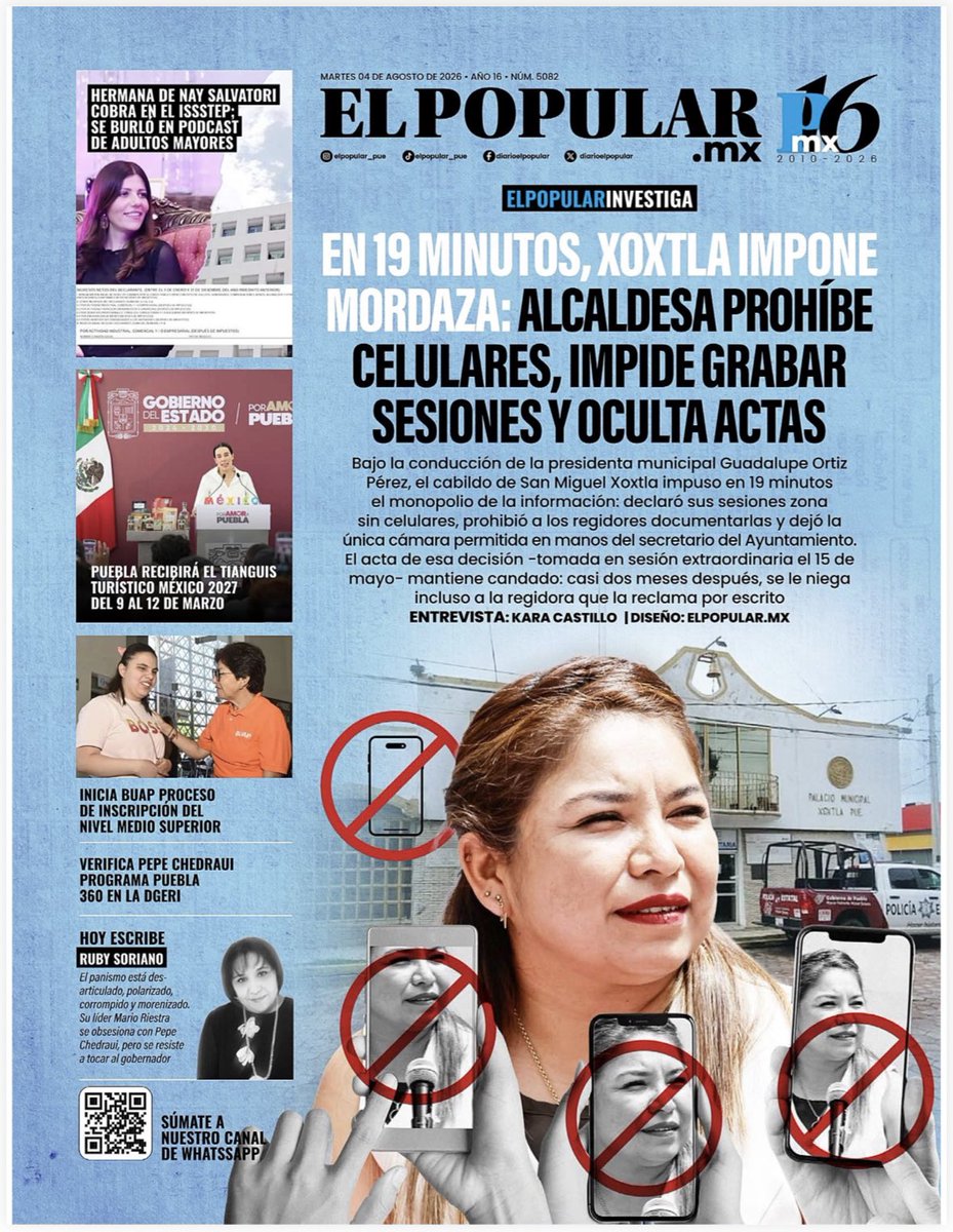 periodistasoy's tweet photo. Guadalupe Ortiz Pérez, además de ocultar las actas de Cabildo, prohíbe a sus regidores de San Miguel Xoxtla grabar las sesiones y usar sus celulares para dar cuenta de éstas.👎 https://t.co/kSHwdhicyT