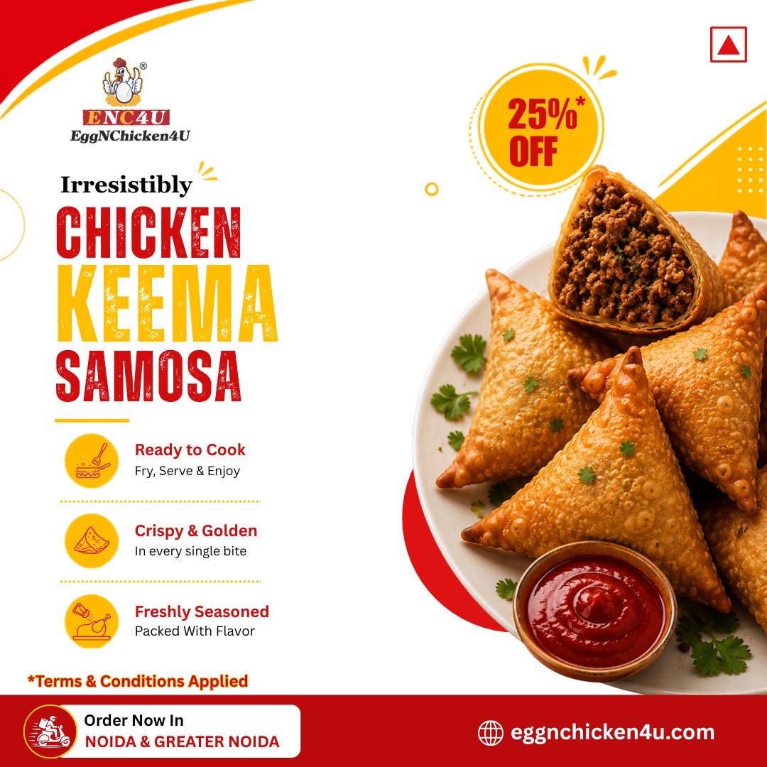 eggnchicken4u's tweet photo. Some Cravings Simply Can't Wait.

Try Ready-To-Cook 𝐂𝐡𝐢𝐜𝐤𝐞𝐧 𝐊𝐞𝐞𝐦𝐚 𝐒𝐚𝐦𝐨𝐬𝐚.
Enjoy 𝟐𝟓% 𝐎𝐅𝐅 for a limited time.*

📍Delivering across Noida &amp; Greater Noida.
🛒 𝐎𝐫𝐝𝐞𝐫 𝐧𝐨𝐰: https://t.co/XUW8S1NbFB

*T&amp;C Apply.

#EggNChicken4U #Noida #GreaterNoida https://t.co/lCeRVnXw3p