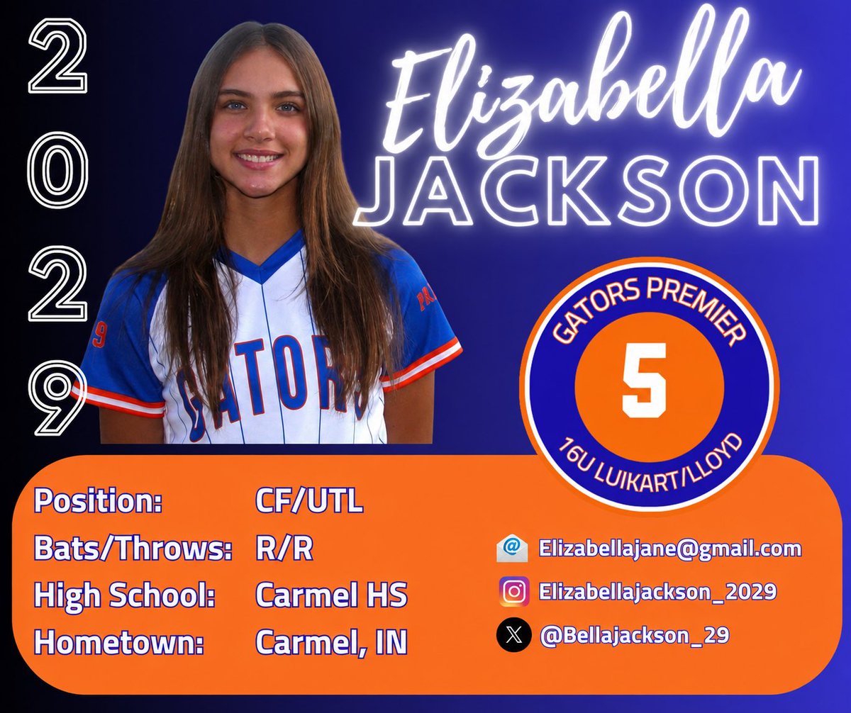 BellaJackson_29's tweet photo. I’m excited to share my fall schedule, and my contact information for prospects class 29, Outfielder and GPA 4.01. @Gators14Luikart @D1Softball @ExtraInningSB @MidwestPremierS @SoftbalAmerica @USASoftball @HoundsSB https://t.co/38JHsmhJjm
