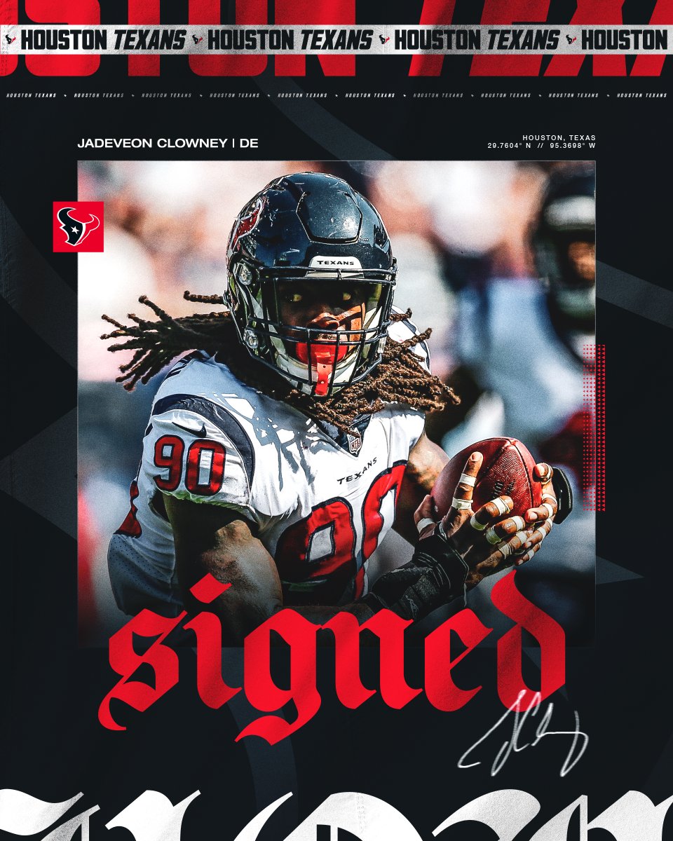 HoustonTexans's tweet photo. We have signed Jadeveon Clowney and made other roster moves. https://t.co/iEOYLTd5tP
