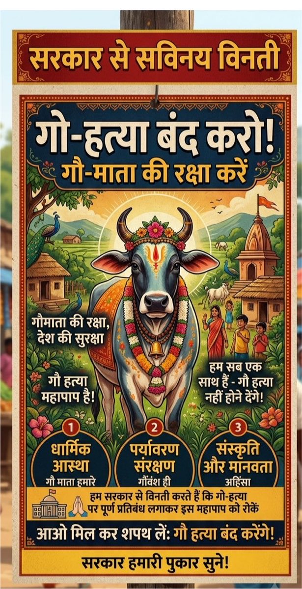 mukeshnahatacor's tweet photo. #गौमाता_राष्ट्रमाता

कसाईयो से कटती गौ माताएं ,सड़कों पर लावारिस घूमती और पॉलीथिन खाती गौमाता की दशा देखकर हृदय विदीर्ण हो जाता है। सरकार से विनती है कि इनके लिए कड़े और प्रभावी नियम बनाए जाएं। गौ हत्या पर पूर्ण पाबंदी￼#GauSamman @PMOIndia  @narendramodi #cows https://t.co/dHhFfjqJ9J