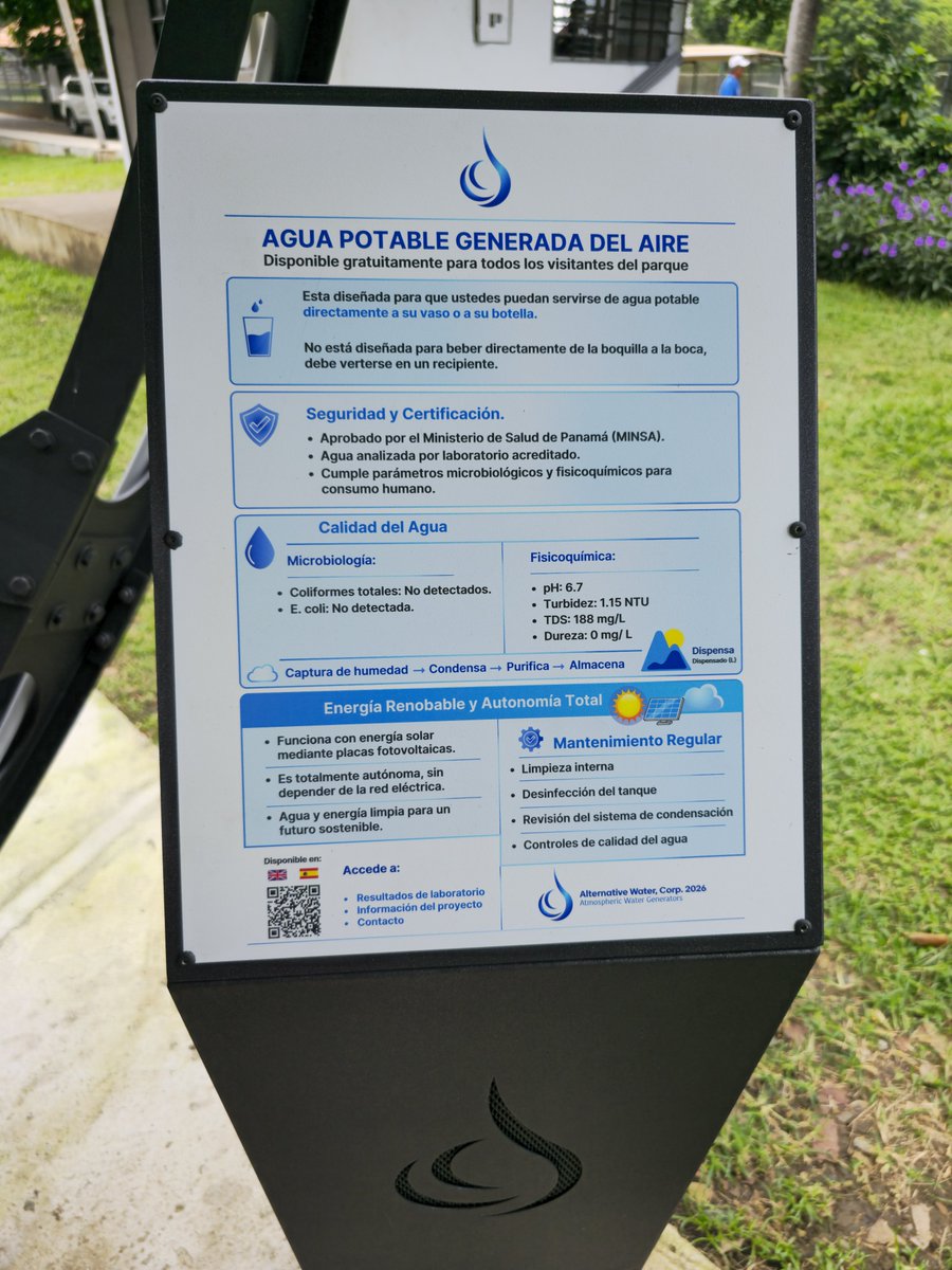 Rodriguez_Olmos's tweet photo. ¡Qué maravilla!

En el Parque Omar podamos contar con una máquina que aprovecha el vapor de agua del aire y transformarlo en agua potable de forma continua y sostenible.

Una donación que abre puertas a llevar el vital líquido a áreas remotas y dar alivio a miles de personas. https://t.co/VpRF84FnLP