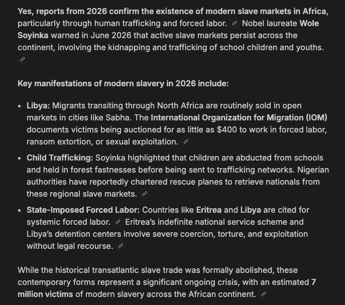 IntuitiveLulu's tweet photo. @iamyesyouareno African to this day sell slaves - 7 MILLION victims estimated in Africa TODAY!
The Arab world ran slavery before the 'white man' &amp; way after.
UK ONLY finished paying off the debt incurred to compensate slave owners for the Slavery Abolition Act in 2015 from 1833.
Uneducated twat. https://t.co/KtOqVhIVW0