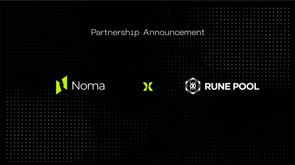 noma_network's tweet photo. 🤝 Noma × @RunePoolBTC
#RunePool is the Liquidity & Execution Layer for the Agent Economy, giving AI Agents access to capital, strategy execution, and on-chain settlement.
Together, we’re exploring smarter, more autonomous Agent economies. ⚡️ https://t.co/PVBJDi73OE