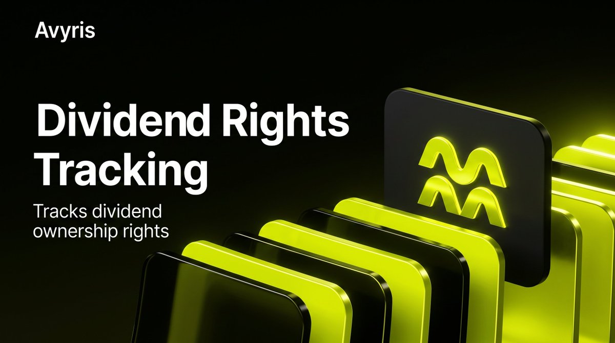 Avyris_RH's tweet photo. Tokenized equities should preserve the same economic rights as traditional shares. Avyris tracks dividend ownership throughout the asset lifecycle, ensuring entitlement records remain transparent as assets move across markets. https://t.co/wacJGXWrde