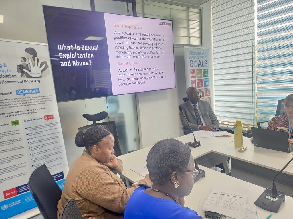 WHOUganda's tweet photo. Protection from Sexual Exploitation and Abuse (PSEA) is a shared responsibility and a cornerstone of accountable emergency response.

Today, @WHOUganda joined the Uganda PSEA Network to strengthen the capacity of government, United Nations, NGOs and civil society focal points to prevent and respond to SEA in public health emergencies through survivor-centred and accountable approaches. 

#NoExcuse #PSEA