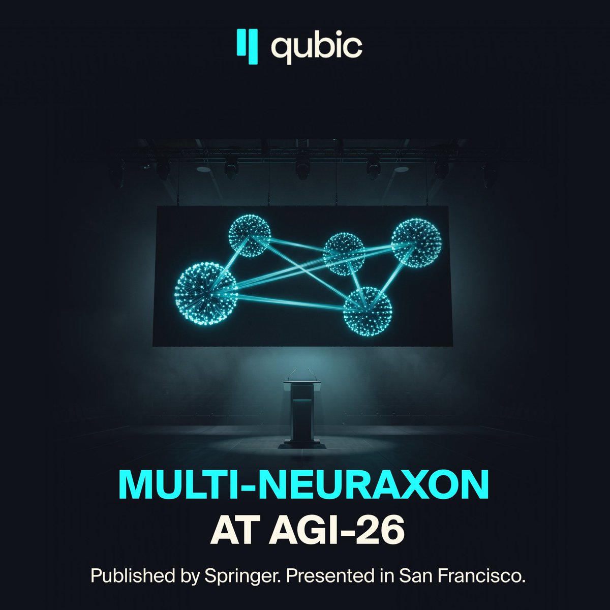 _Qubic_'s tweet photo. The Multi-Neuraxon paper is now published by Springer.

Presented at AGI-26 in San Francisco last week. 

It introduces a modular architecture where separate neural Spheres communicate through frequency-gated channels.

Think of it as brain regions that only talk to each other when the signal frequency matches.

 Filtering noise and keeping coordination tight.