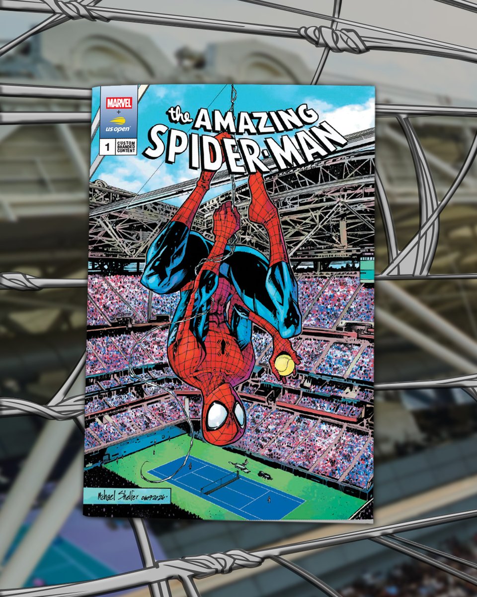 usopen's tweet photo. Spider-Man is coming to the US Open! 🕸️

Introducing the newest comic book collaboration between Marvel and the USTA! There will be more than 40,000 print copies of the original comic book collectible for free throughout US Open Fan Week and rare, limited edition covers featuring each of the five boroughs of New York City given away to the first 1,000 fans each day, August 24-28.

Read more about the collaboration ➡️ https://t.co/WvDIdG7Xgd