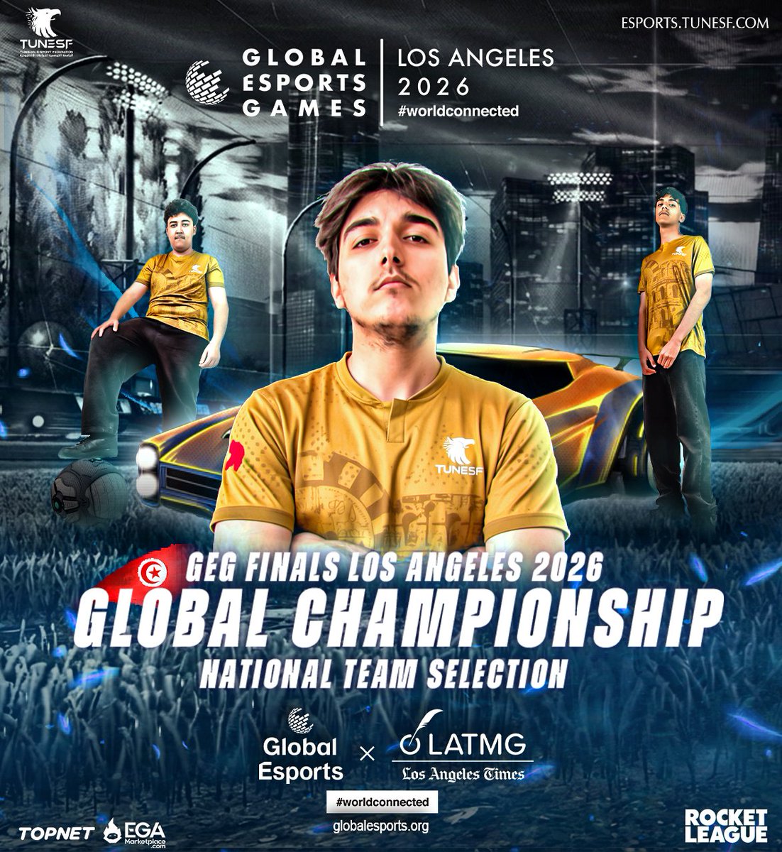 TUNESF_Official's tweet photo. After Tunisia's amazing FIFAe Nations League Rocket League run 🇹🇳🏎️ (2nd in Africa, 9th in the world), Ghassan, Ry4n and Sendo have been selected to represent Tunisia in the Global Esports Games 2026 qualifiers starting Aug. 8.

Good luck, boys Bring it home 🇹🇳

@GE_Federation https://t.co/eGhGfG4dIE
