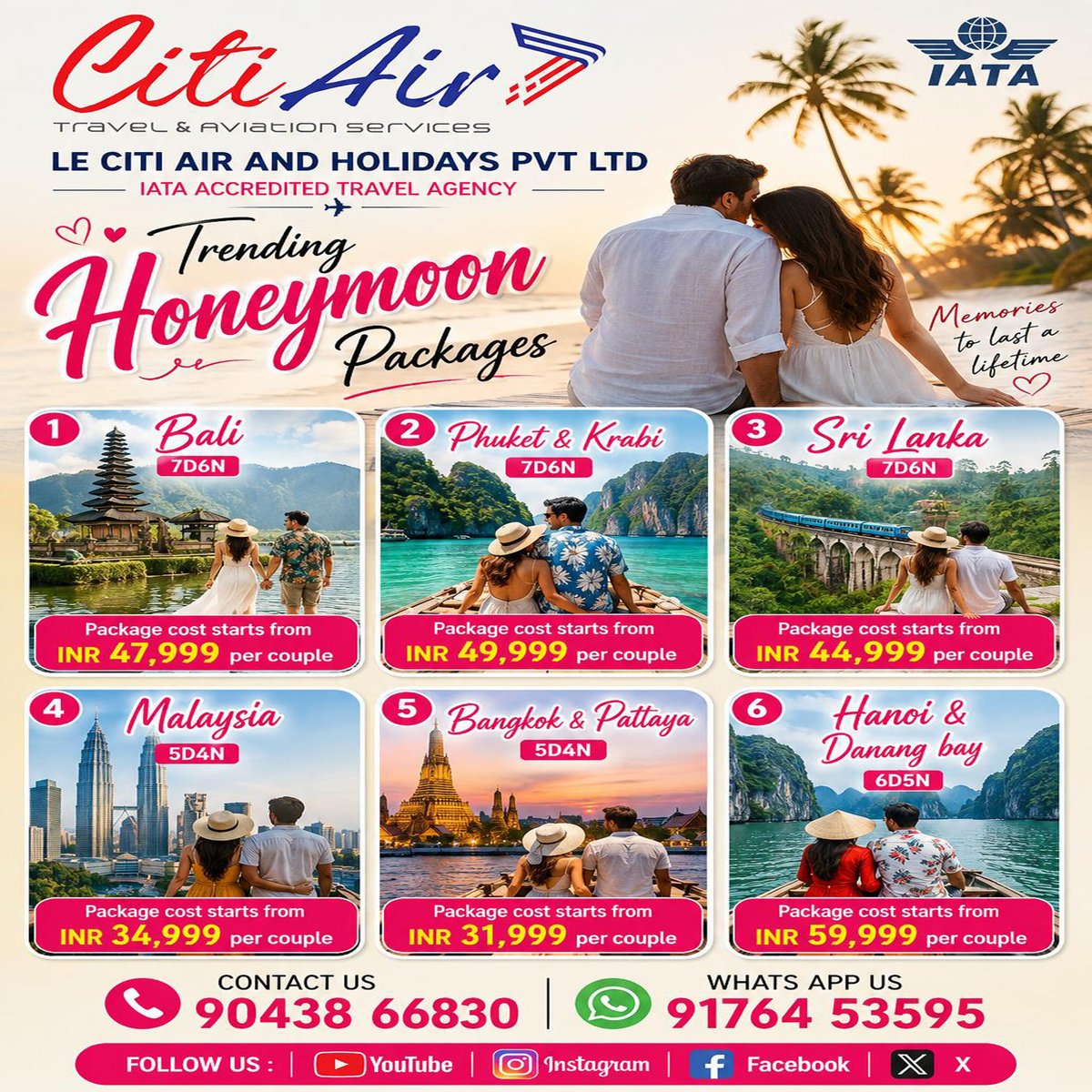 lecitiair's tweet photo. ๐ Trending Honeymoon Packages with Le Citiair & Holidays ๐#LeCitiairAndHolidays #HoneymoonPackages #TrendingDestinations #RomanticGetaway #CoupleGoals #TravelTogether #LoveTravels #LuxuryHoneymoon #BeachEscape #MountainRetreat #DreamVacation #TravelMore #Newlyweds #BookNow https://t.co/myl1uSnBUQ