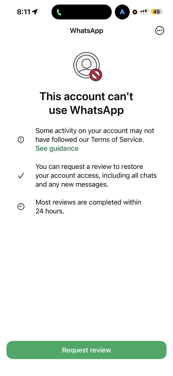 JeffChd's tweet photo. @WhatsApp  

Yesterday, my account was suddenly put under review like for a lot of people here and it was also lifted within a couple of hours. 

It happened also for me, I got banned for nothing!! I am using the official app, a customer for more than 15 years, not using any bot, https://t.co/VYcE5nkhGs