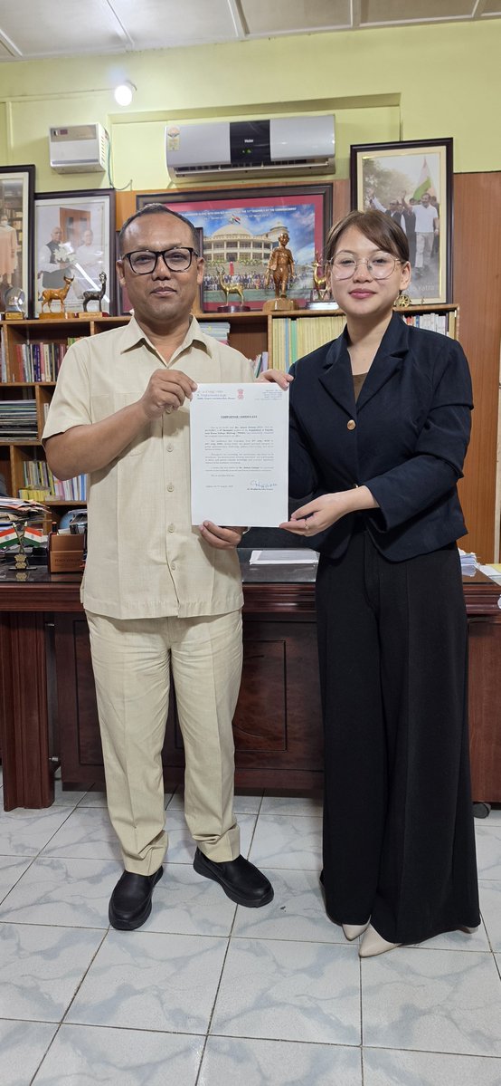 meghachandra_k's tweet photo. It gives me immense pleasure to certify the successful completion of the academic internship of Ms. Antara Lisham, a 5th Semester student of the Department of English, Lady Keane College, Shillong, at my office.

During her internship, she gained practical exposure to public administration, leadership, political functioning, and social service activities. She demonstrated sincerity, dedication, and an eagerness to learn throughout the programme.

I extend my heartfelt congratulations and best wishes to Ms. Antara Lisham for a bright academic future and a successful professional career. May she continue to excel in all her endeavours.

@AntaraLisham