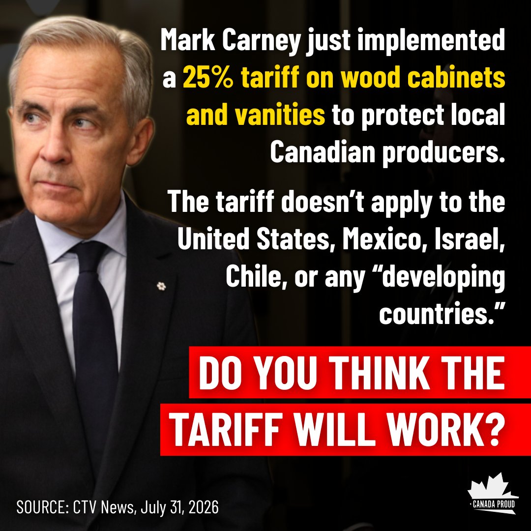 WeAreCanProud's tweet photo. Mark Carney gets around to imposing a new tariff, and it doesn't even apply to the United States.

Elbows up! https://t.co/Ath2aWzI1z