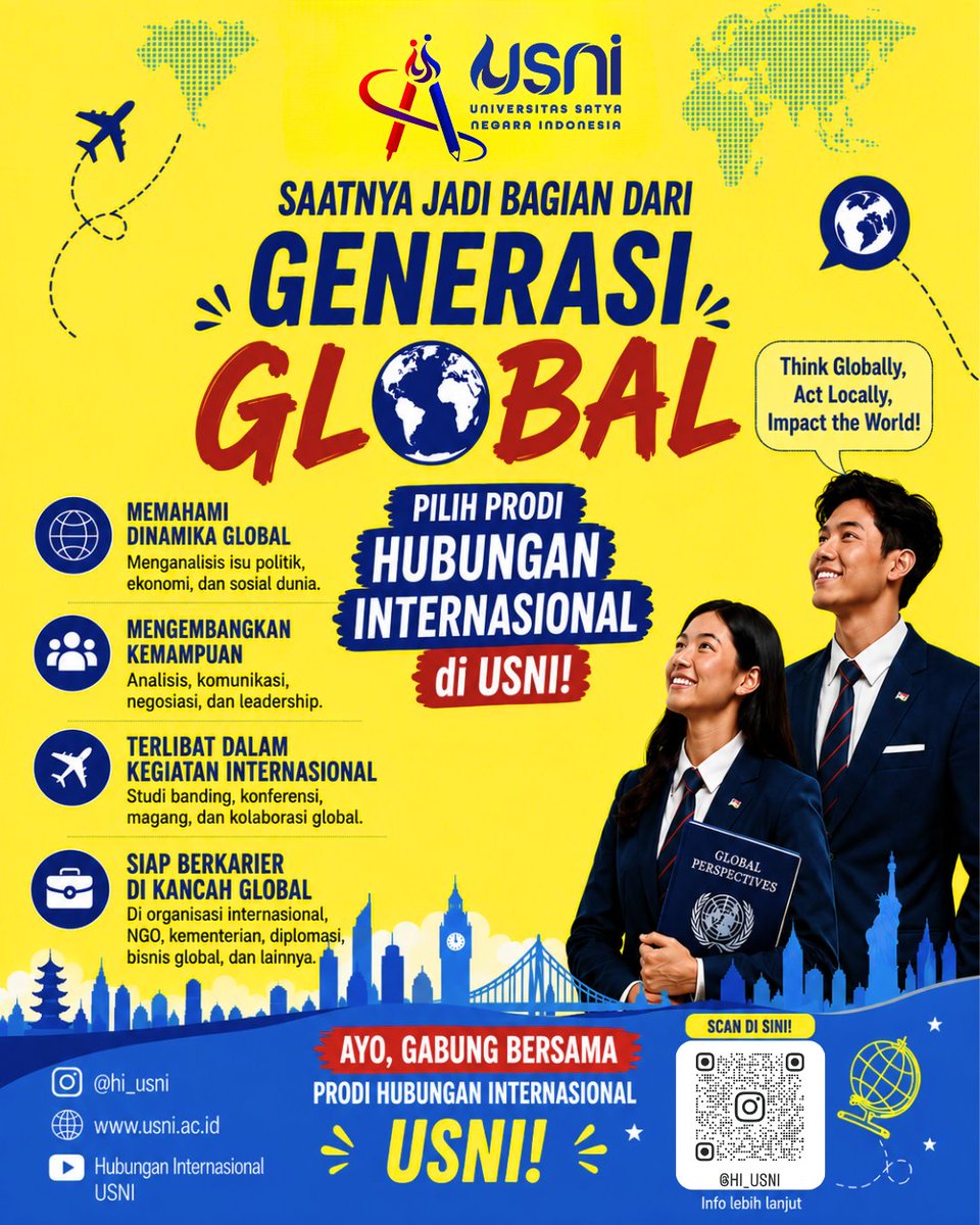 hi_usni's tweet photo. Halo teman-teman!

🎓 Pendaftaran Mahasiswa Baru Program Studi Hubungan Internasional USNI Telah Dibuka!

Bergabunglah bersama kami di Program Studi Hubungan Internasional USNI, dan siapkan diri Anda untuk menjadi profesional yang siap menghadapi tantangan global.

#hiusni https://t.co/eN6caQw1f9