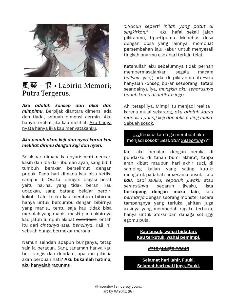 fiioenluv's tweet photo. 風葵 &amp; 風葵 - 恨 | Labirin Memori; Putra Agustus dan Putra Tergerus. ✧ #fiio_ocs https://t.co/zI3KNGbARz