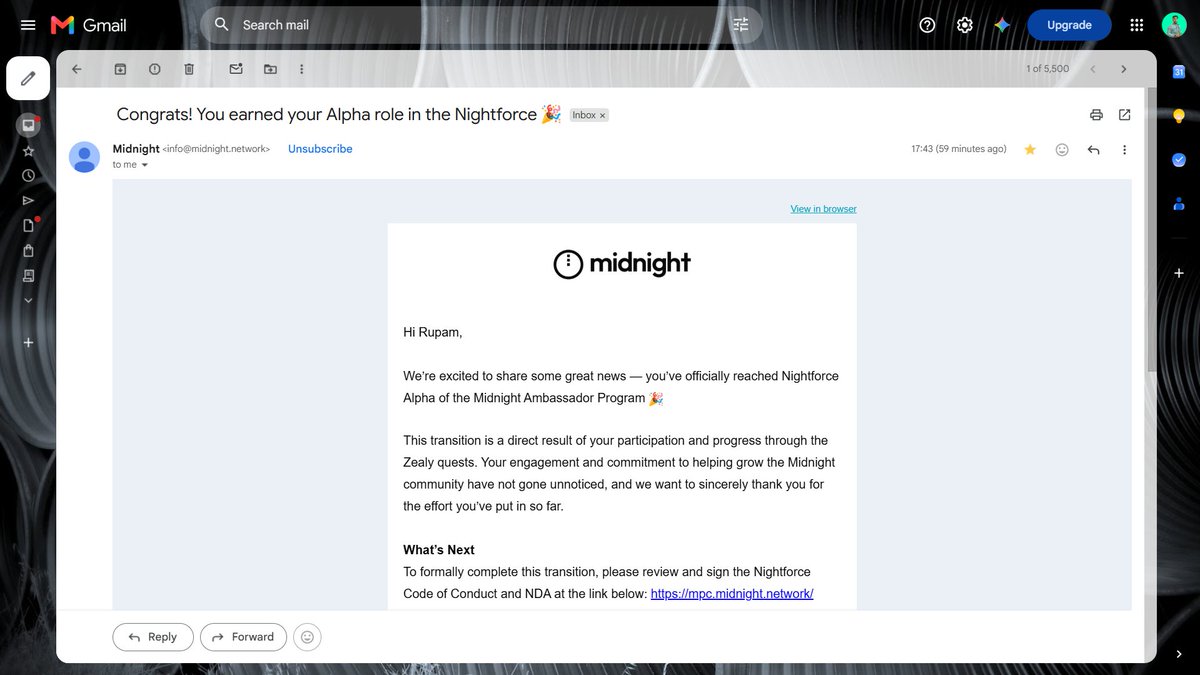 RupamGhosh2006's tweet photo. Level up unlocked. 🌙

Officially a Nightforce Alpha at Midnight. Looking forward to building, learning, and contributing to the ecosystem.

#Nightforce #Midnight #Web3 https://t.co/72ScMXYVko