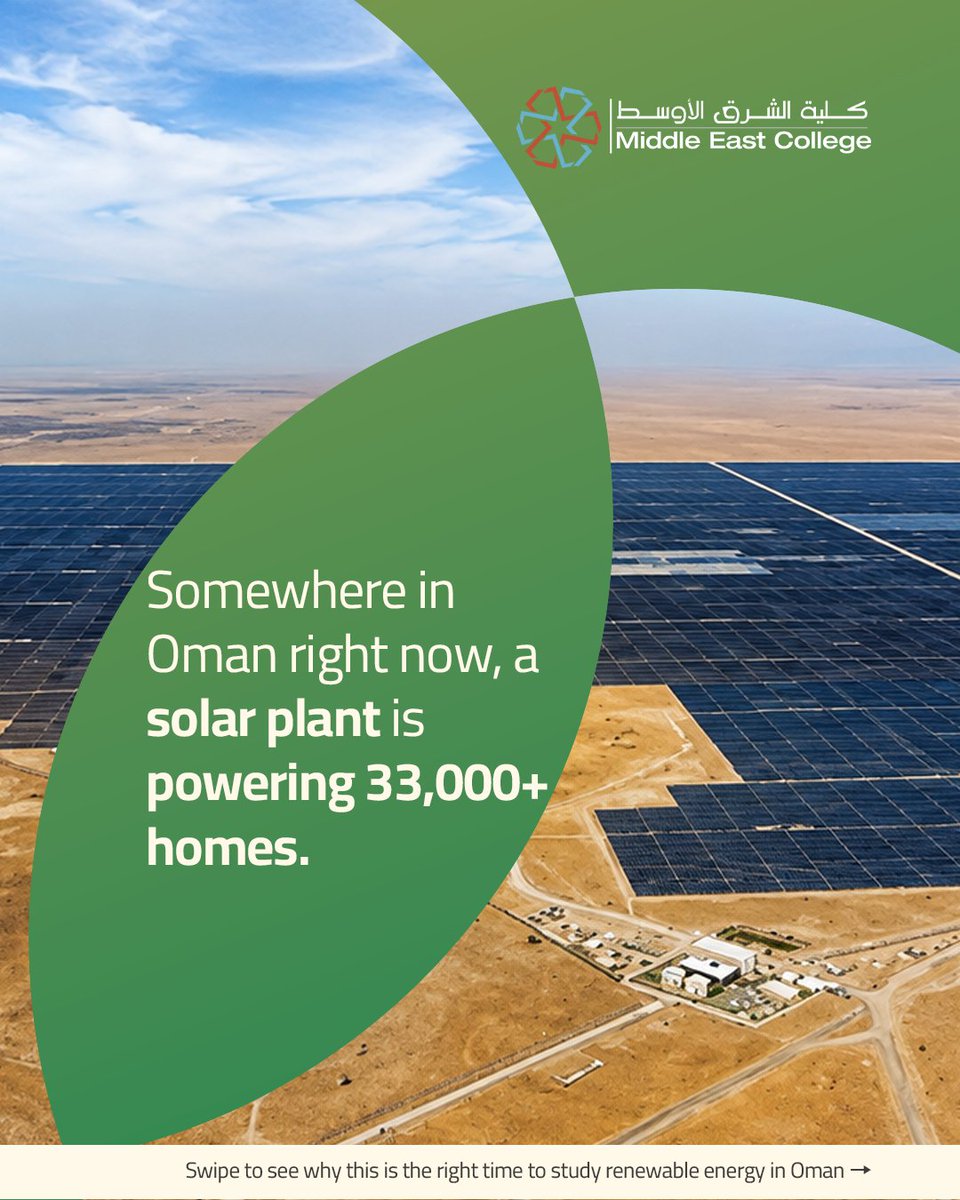 MEC_Oman's tweet photo. Today's renewable energy projects could become tomorrow's workplace.

Start your journey with MEC's BEng (Hons) in Renewable Energy and be ready for the future of energy.

🎓 2026 Admissions are now open.
📩 Apply today.

#mecqualifications #mecnetworking #mecexperiences https://t.co/vr7W4uK10D